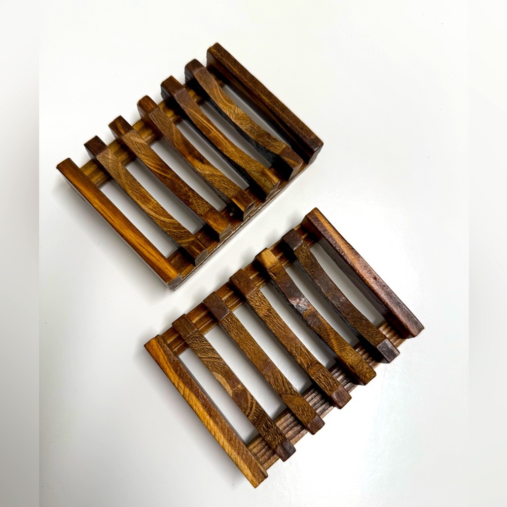Wooden Crate & Barrel soap bar Holder Set NWOB
